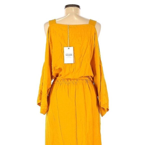NWT Ancient Kallos Anthemio in Amber Embroidered Cold Shoulder Maxi Dress M - Picture 5 of 8